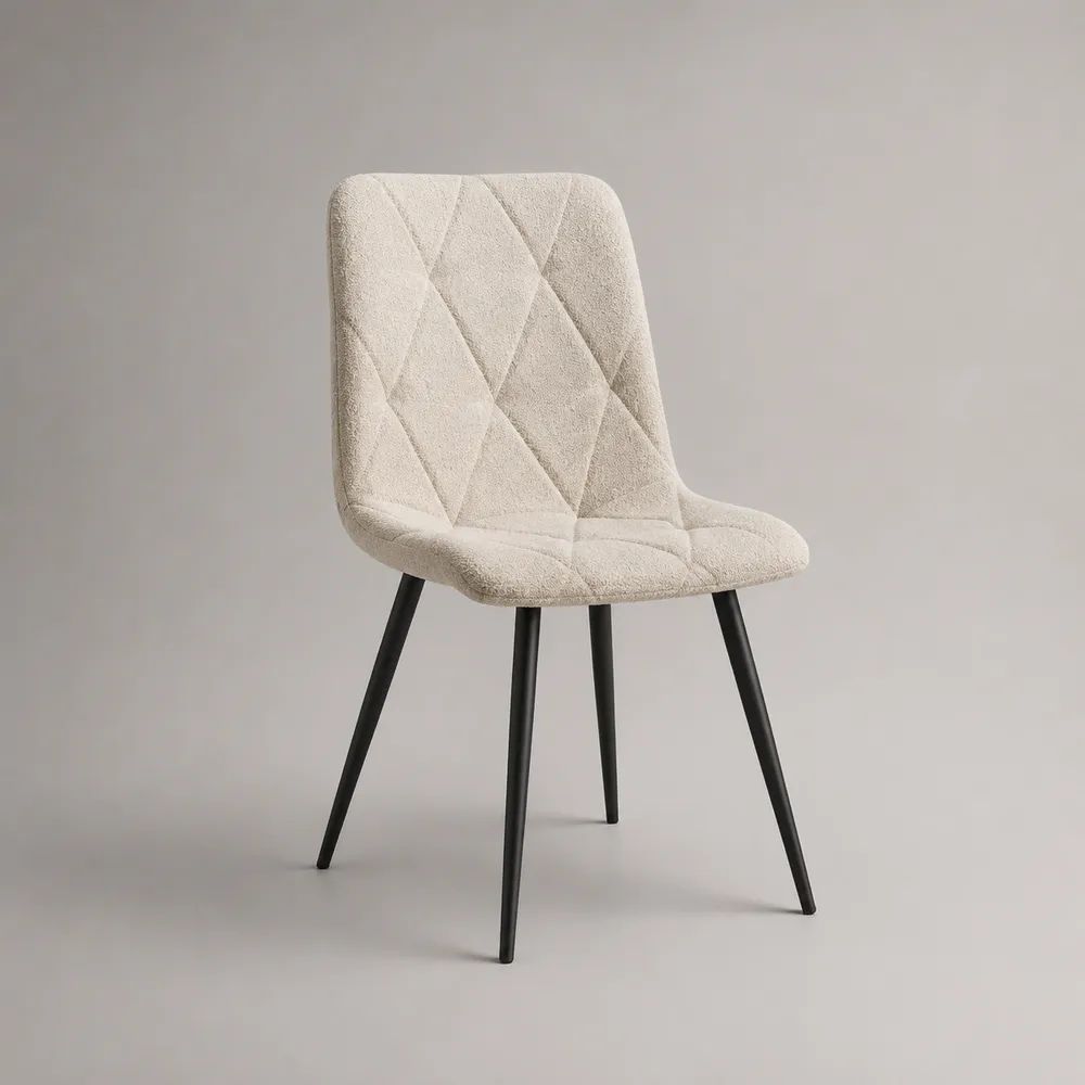 Esszimmerstuhl mit Polyester-Bouclé-Bezug und Stahlbeinen, Creme/Schwarz, 52 × 58 × 86 cm