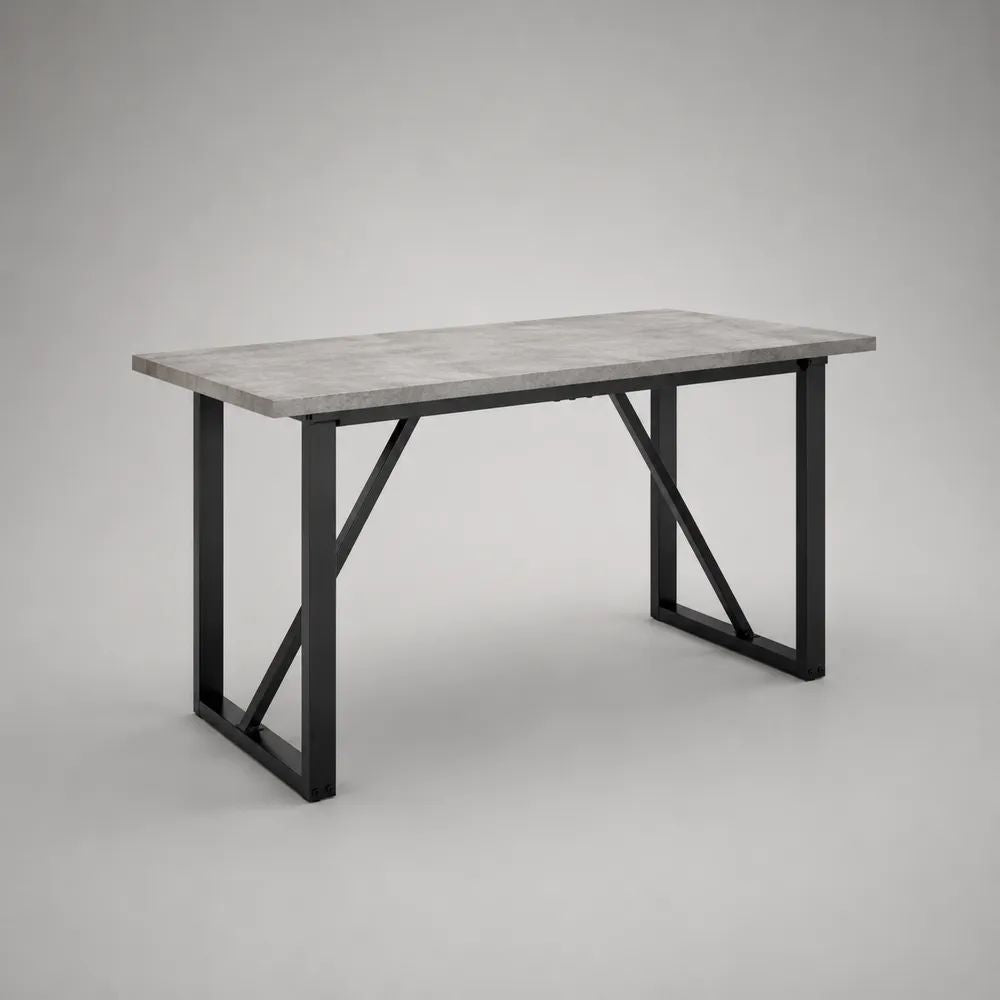 Rechteckiger Esstisch mit MDF-Platte in Betonoptik und Stahlgestell, Grau/Schwarz, 120 × 60 × 75 cm