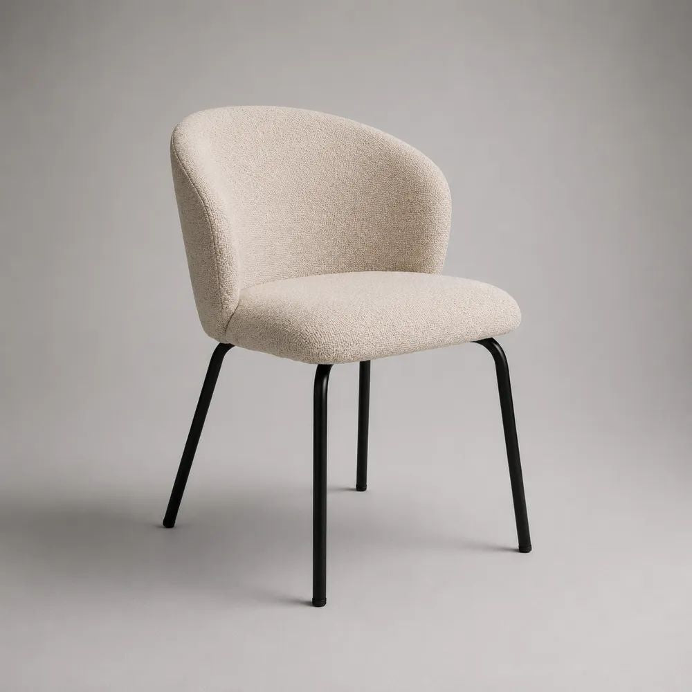 Esszimmerstuhl mit Bouclé-Bezug und Stahlgestell, Beige/Schwarz, 55 × 58 × 78 cm