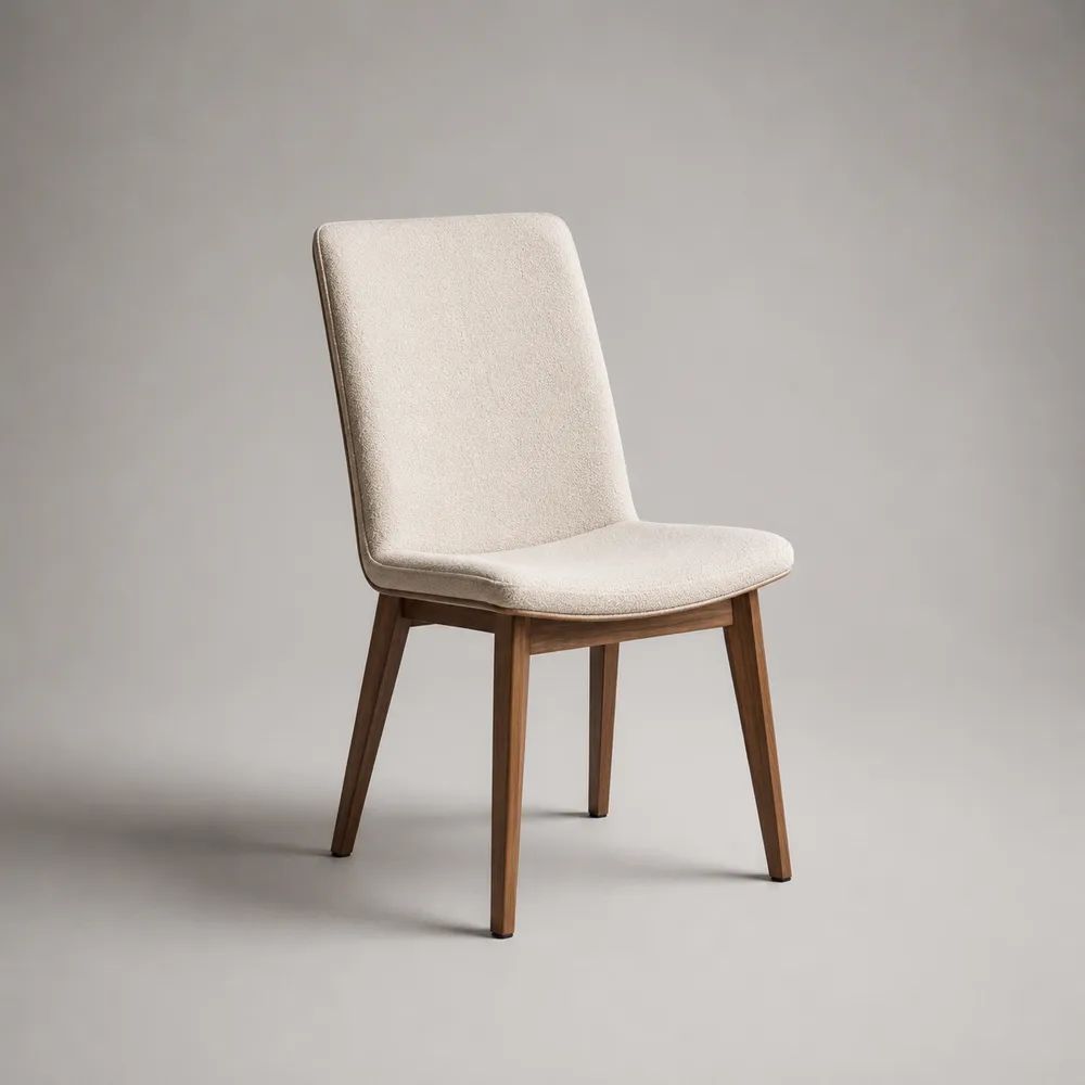 Esszimmerstuhl aus Holz mit Bouclé-Polsterbezug, Cremefarben/Braun, 50 × 56 × 85 cm