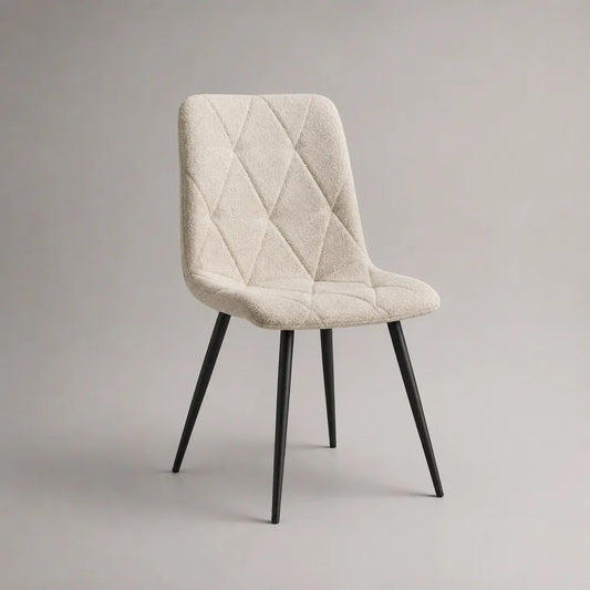 Esszimmerstuhl mit Polyester-Bouclé-Bezug und Stahlbeinen, Creme/Schwarz, 52 × 58 × 86 cm