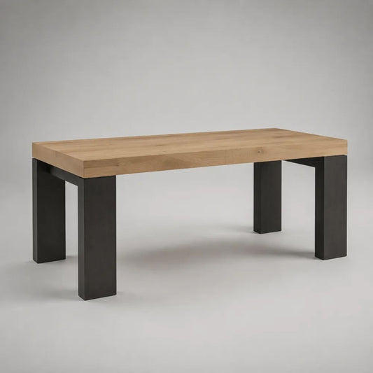 Rechteckiger Esstisch mit Eichenfurnier und Stahlgestell, Natur/Schwarz, 180 x 90 x 76 cm