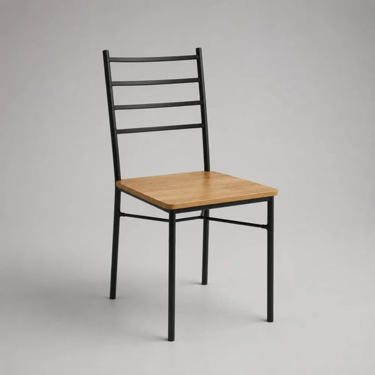 Esszimmerstuhl mit rechteckiger MDF-Sitzfläche und Stahlgestell, Naturfarben/Schwarz, 40 × 45 × 85 cm