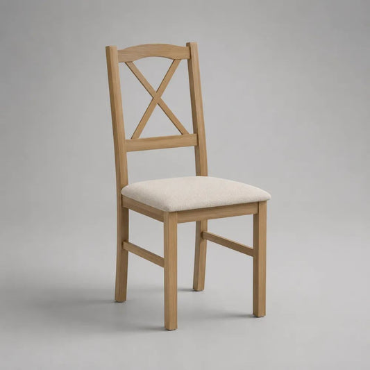Esszimmerstuhl aus massivem Kautschukholz mit Polstersitz, Natur/Beige, 44 × 51 × 95 cm