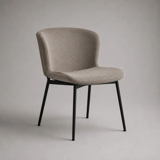 Esszimmerstuhl mit Bouclé-Bezug und Stahlgestell, abgerundete Sitzschale, Beige/Schwarz, 55 × 58 × 79 cm