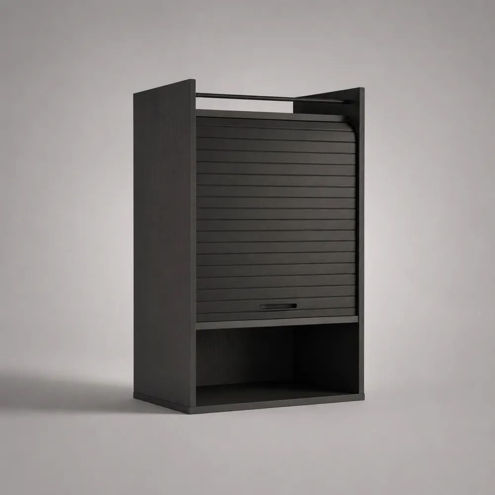 Küchen-Rollladenschrank aus melaminharzbeschichteter Spanplatte, Schwarz, 60 × 100 × 40 cm